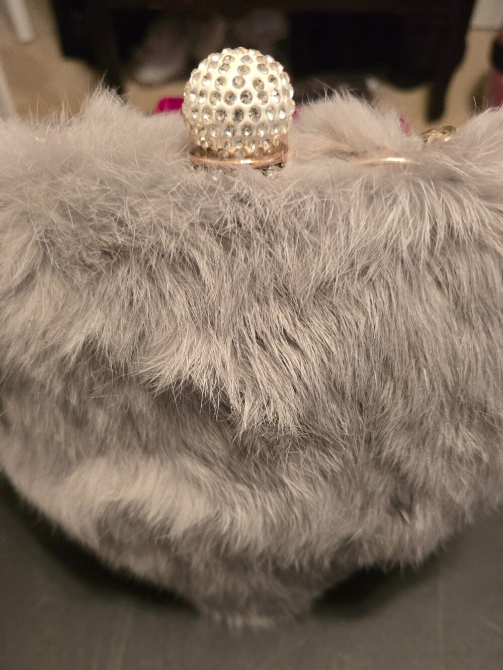 Fur  grey heart-shaped evening purse